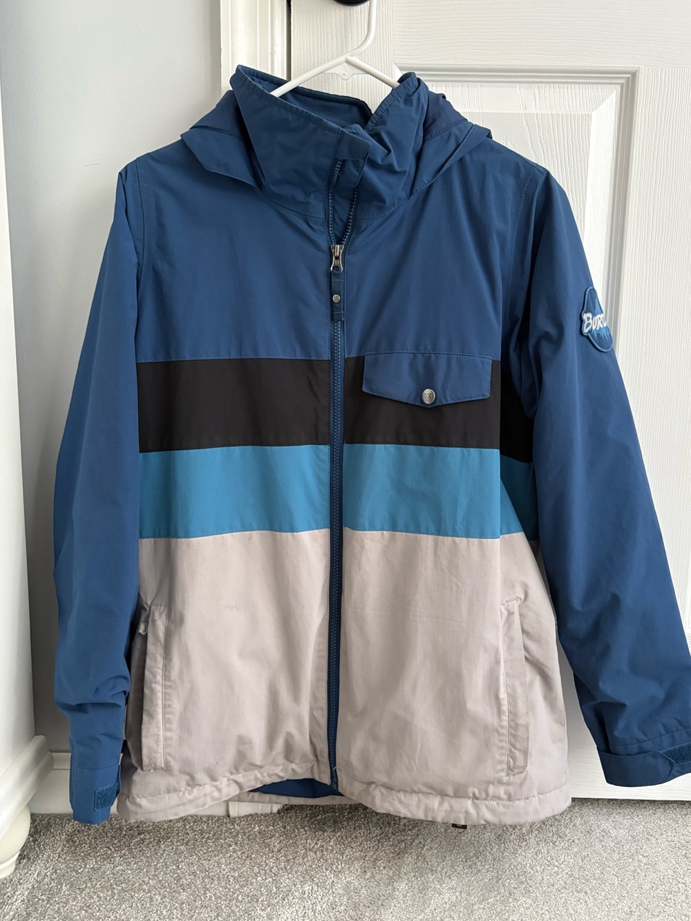 Burton Kids Hooded Color-block Ski Jacket in Blue and Light Gray Fits 14/16